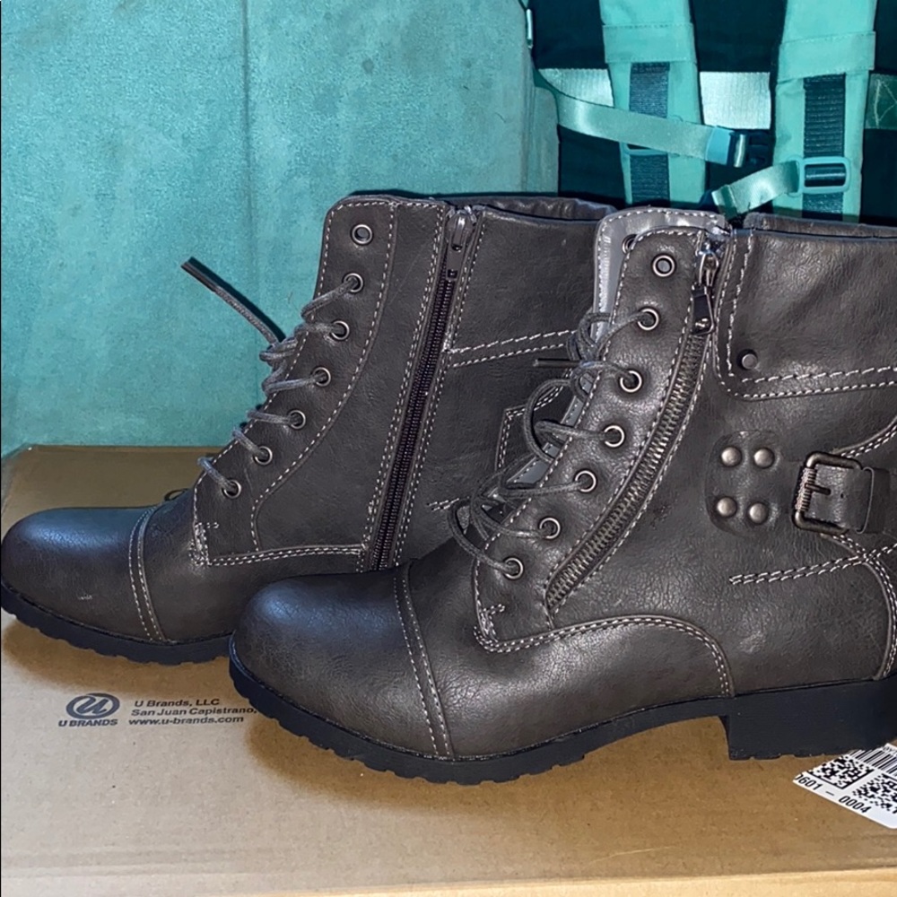 Gray combat boots